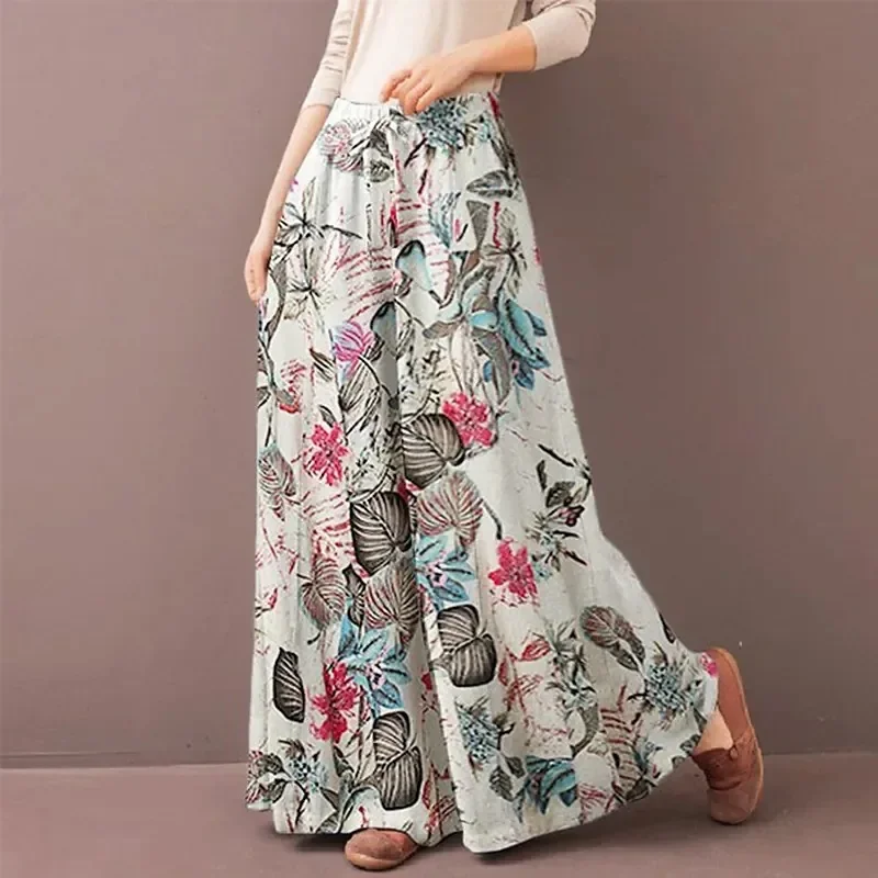 Floral Print Wide Leg Women Pants Spring Drawstring Bohemia Trousers Lady Casual Loose Elastic Waist Pantalonsw Plus Size Floral Print Wide Leg Women Pants Spring Drawstring Bohemia Trousers Lady Casual Loose Elastic Waist Pantalonsw Plus Size