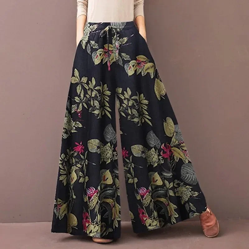 Floral Print Wide Leg Women Pants Spring Drawstring Bohemia Trousers Lady Casual Loose Elastic Waist Pantalonsw Plus Size Floral Print Wide Leg Women Pants Spring Drawstring Bohemia Trousers Lady Casual Loose Elastic Waist Pantalonsw Plus Size