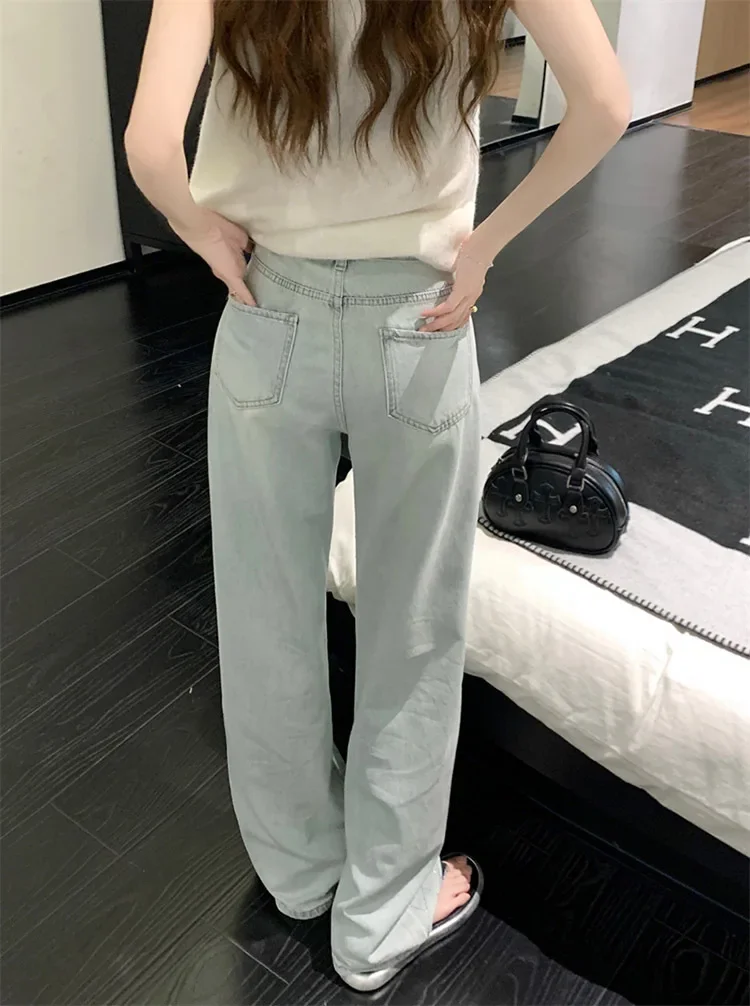 Women Blue Baggy Plaid Jeans Vintage Y2k Cowboy Pants Harajuku Aesthetic Denim Trousers Trashy Japanese 2000s Style Clothes 2024