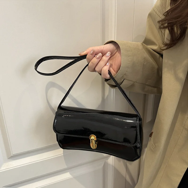 Stylish Wine Red Patent Leather Women Underarm Bag, Sleek Sling Purse with Gold Turn Lock Women's Daily Handbags Shoulder Bags Stylish Wine Red Patent Leather Women Underarm Bag, Sleek Sling Purse with Gold Turn Lock Women's Daily Handbags Shoulder Bags