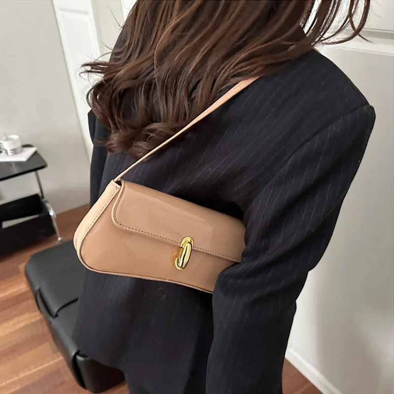 Stylish Wine Red Patent Leather Women Underarm Bag, Sleek Sling Purse with Gold Turn Lock Women's Daily Handbags Shoulder Bags Stylish Wine Red Patent Leather Women Underarm Bag, Sleek Sling Purse with Gold Turn Lock Women's Daily Handbags Shoulder Bags