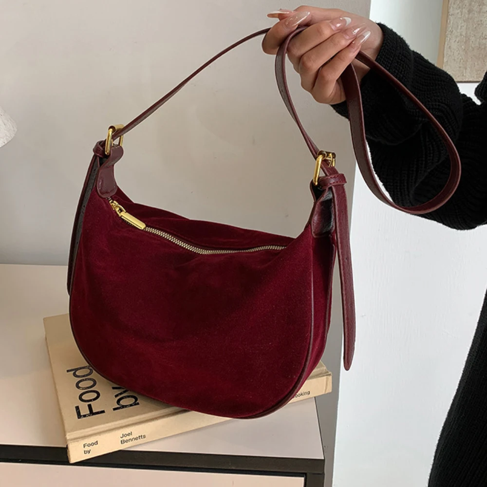 Vintage Suede Crossbody Bag Casual All-Match Large Capacity Soft Zipper Burgundy Packs Daily Working Commute One Shoulder Bags Vintage Suede Crossbody Bag Casual All-Match Large Capacity Soft Zipper Burgundy Packs Daily Working Commute One Shoulder Bags