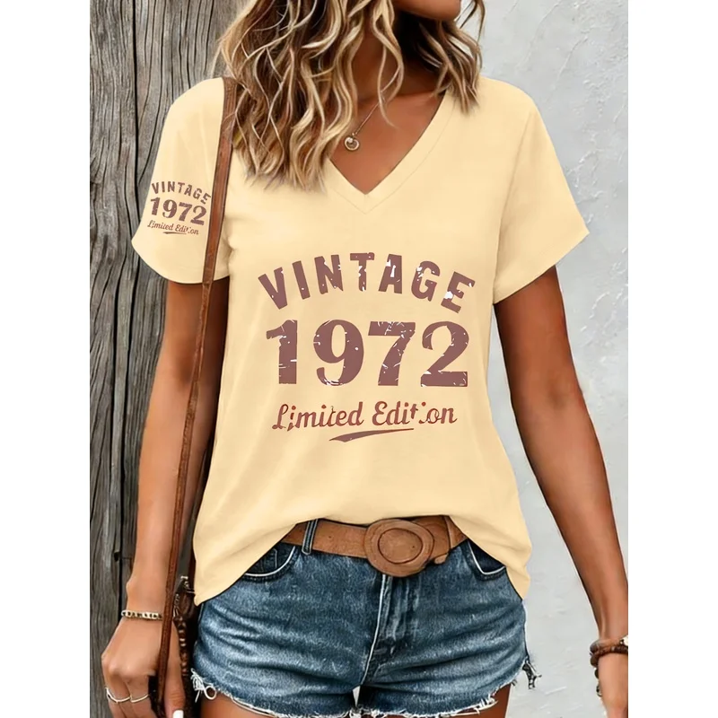 1pc Women’s Vintage 1972 V-Neck T-Shirt – Retro Y2K Style Single-Sleeve -Fit-Compatible Top Suitable for Casual, Sportswear Women Clothing Fashion Women’s Fashion Women’s T-Shirts 1pc Women's Vintage 1972 V-Neck T-Shirt - Retro Y2K Style Single-Sleeve -Fit-Compatible Top Suitable for Casual, Sportswear Women Clothing Fashion Women's Fashion Women's T-Shirts KDBazar