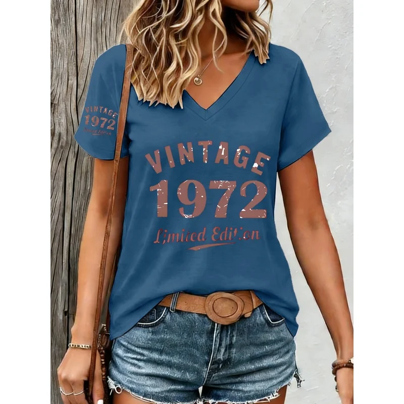 1pc Women’s Vintage 1972 V-Neck T-Shirt – Retro Y2K Style Single-Sleeve -Fit-Compatible Top Suitable for Casual, Sportswear Women Clothing Fashion Women’s Fashion Women’s T-Shirts 1pc Women's Vintage 1972 V-Neck T-Shirt - Retro Y2K Style Single-Sleeve -Fit-Compatible Top Suitable for Casual, Sportswear Women Clothing Fashion Women's Fashion Women's T-Shirts KDBazar