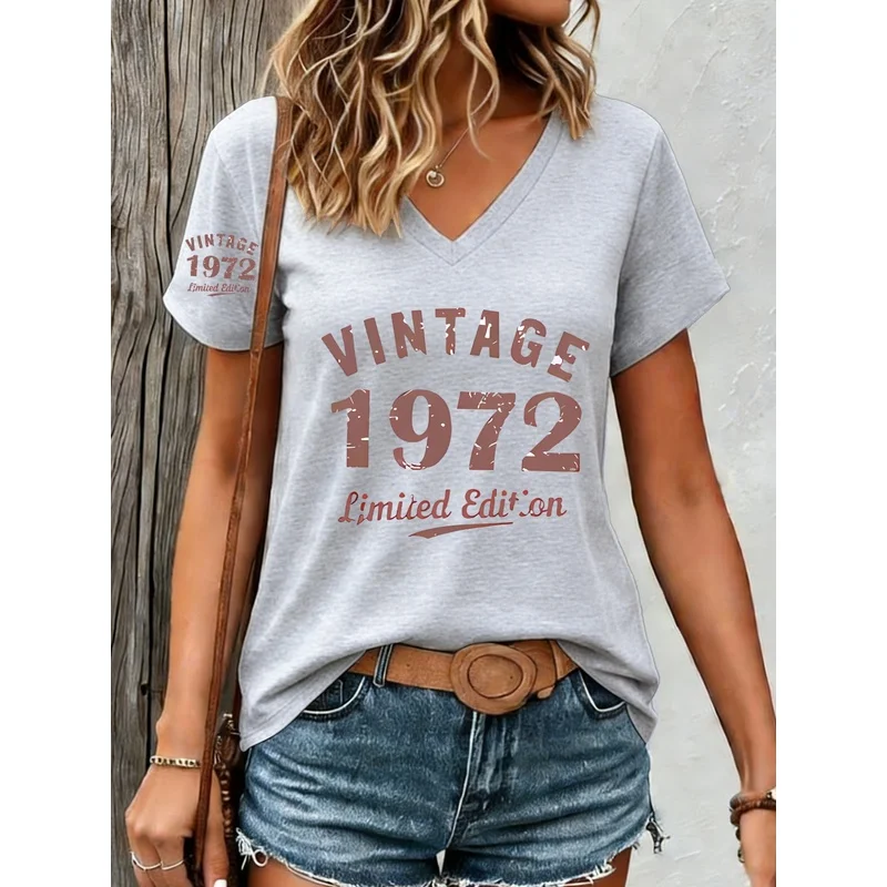 1pc Women’s Vintage 1972 V-Neck T-Shirt – Retro Y2K Style Single-Sleeve -Fit-Compatible Top Suitable for Casual, Sportswear Women Clothing Fashion Women’s Fashion Women’s T-Shirts 1pc Women's Vintage 1972 V-Neck T-Shirt - Retro Y2K Style Single-Sleeve -Fit-Compatible Top Suitable for Casual, Sportswear Women Clothing Fashion Women's Fashion Women's T-Shirts KDBazar