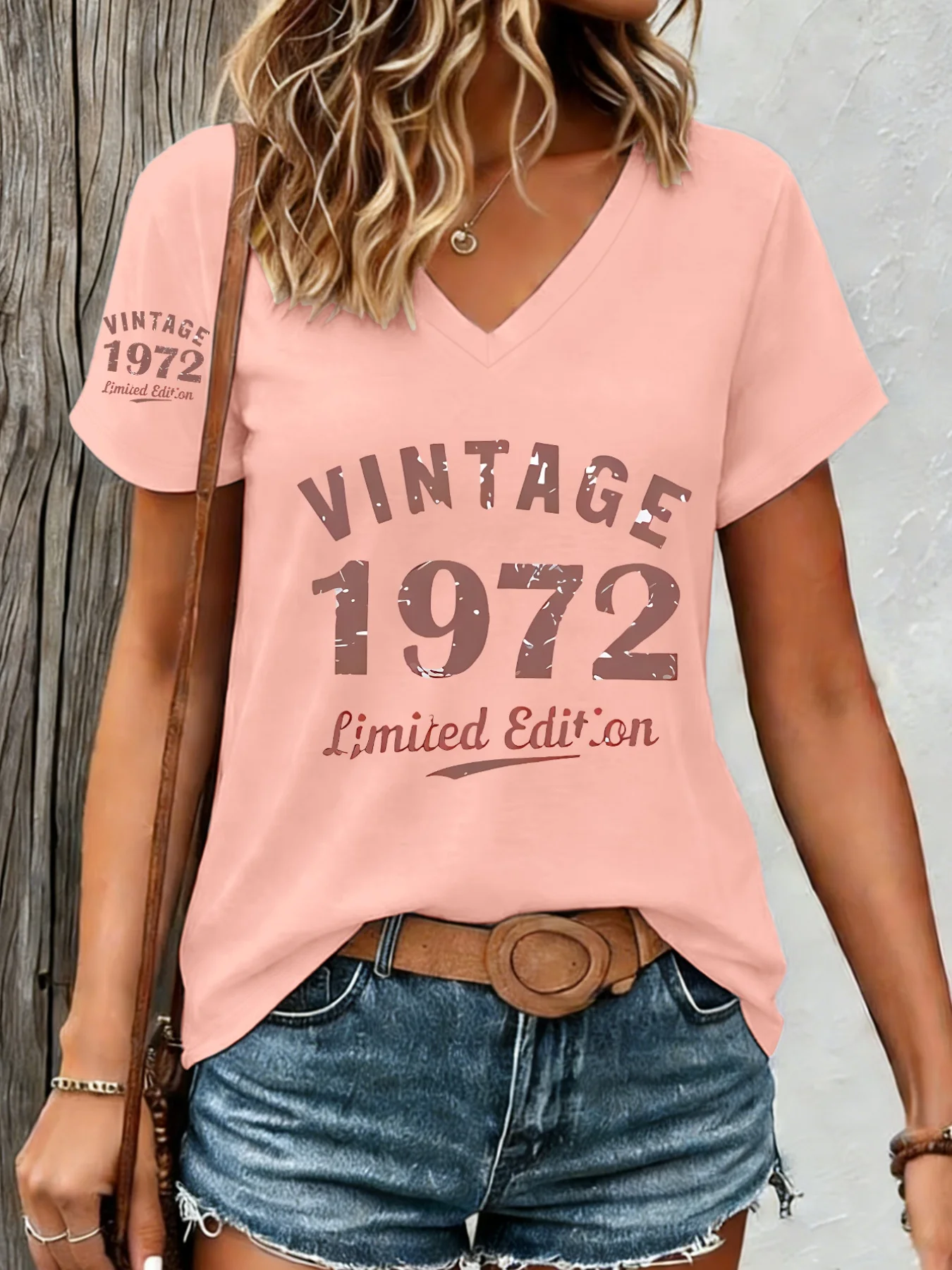 Vintage 1972 graphic t-shirt for women in pink
