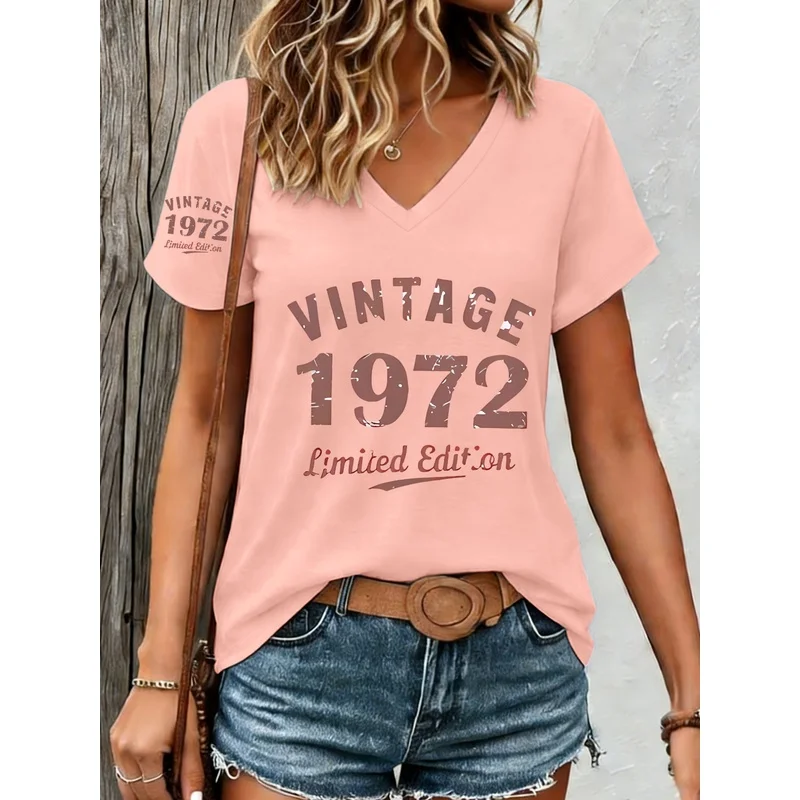 1pc Women’s Vintage 1972 V-Neck T-Shirt – Retro Y2K Style Single-Sleeve -Fit-Compatible Top Suitable for Casual, Sportswear Women Clothing Fashion Women’s Fashion Women’s T-Shirts 1pc Women's Vintage 1972 V-Neck T-Shirt - Retro Y2K Style Single-Sleeve -Fit-Compatible Top Suitable for Casual, Sportswear Women Clothing Fashion Women's Fashion Women's T-Shirts KDBazar