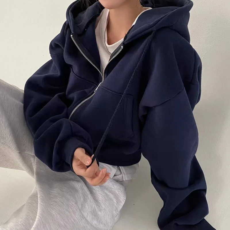 2024 Spring Autumn New Insfleece-lined Versatile Cropped Slims Smooths Silhouette Zip-up Warm Navy Blue Hooded Sweatshirt Women Clothing & Accessories Women’s Fashion Women’s Hoodies & Sweatshirts 2024 Spring Autumn New Insfleece-lined Versatile Cropped Slims Smooths Silhouette Zip-up Warm Navy Blue Hooded Sweatshirt Women Clothing & Accessories Women's Fashion Women's Hoodies & Sweatshirts KDBazar
