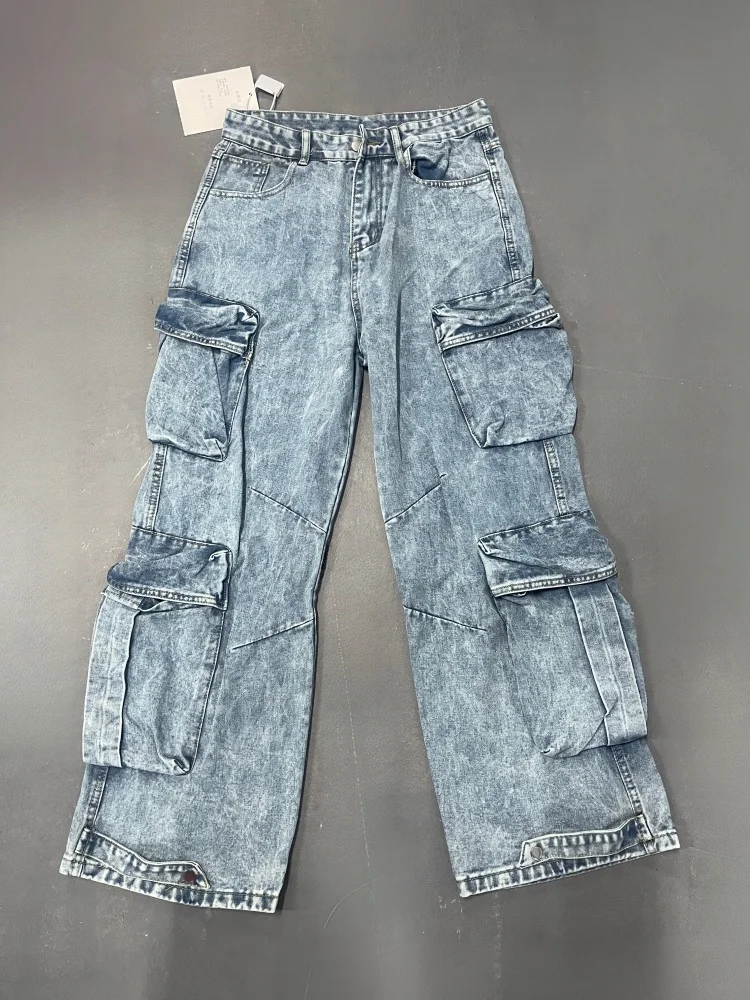 2026 American Retro Y2K Style Washed Blue Baggy Women's Cargo Jeans Pants For Woman Clothing Loose Multi Pockets Denim Trousers 2026 American Retro Y2K Style Washed Blue Baggy Women's Cargo Jeans Pants For Woman Clothing Loose Multi Pockets Denim Trousers