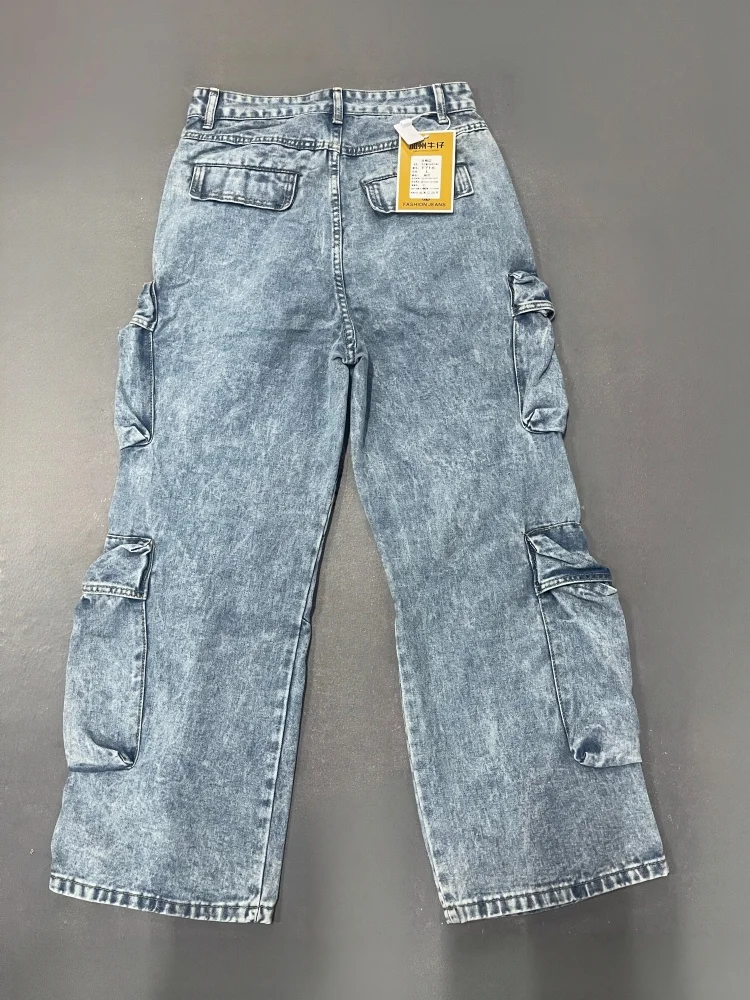 2026 American Retro Y2K Style Washed Blue Baggy Women's Cargo Jeans Pants For Woman Clothing Loose Multi Pockets Denim Trousers 2026 American Retro Y2K Style Washed Blue Baggy Women's Cargo Jeans Pants For Woman Clothing Loose Multi Pockets Denim Trousers