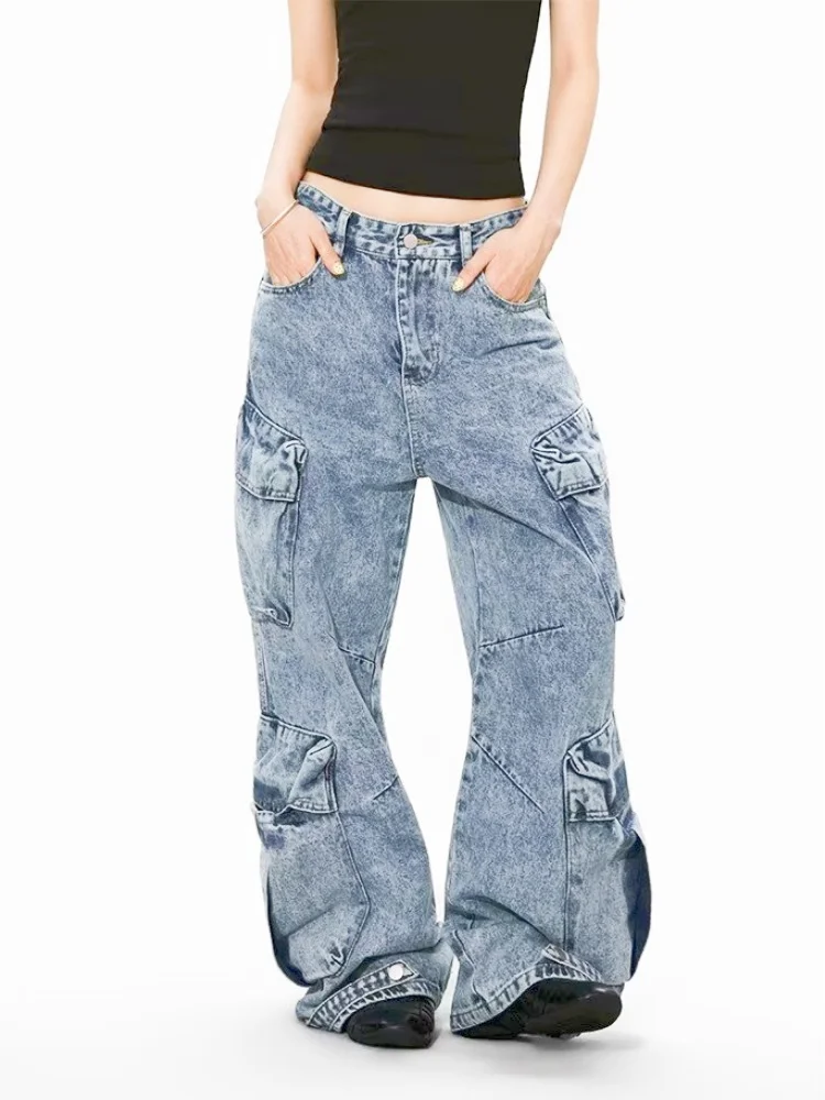 2026 American Retro Y2K Style Washed Blue Baggy Women’s Cargo Jeans Pants For Woman Clothing Loose Multi Pockets Denim Trousers Jeans, Pants & Skirts Trousers Women’s Fashion 2026 American Retro Y2K Style Washed Blue Baggy Women's Cargo Jeans Pants For Woman Clothing Loose Multi Pockets Denim Trousers Jeans, Pants & Skirts Trousers Women's Fashion KDBazar