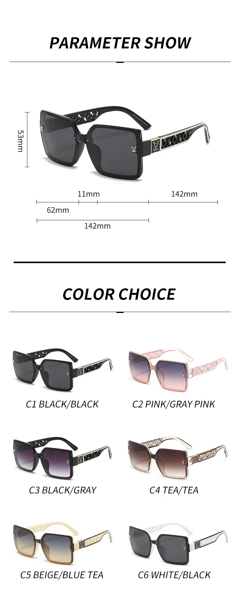 2026 New Fashion Glamour Sunglasses For Women And Men Stylish Oversize Designer Sun Glasses Square Unisex Shades UV400 2026 New Fashion Glamour Sunglasses For Women And Men Stylish Oversize Designer Sun Glasses Square Unisex Shades UV400