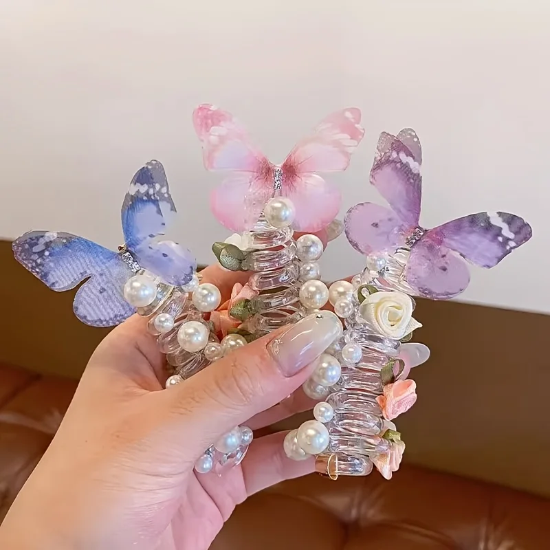 Pastel butterfly mesh hair clips with pearls