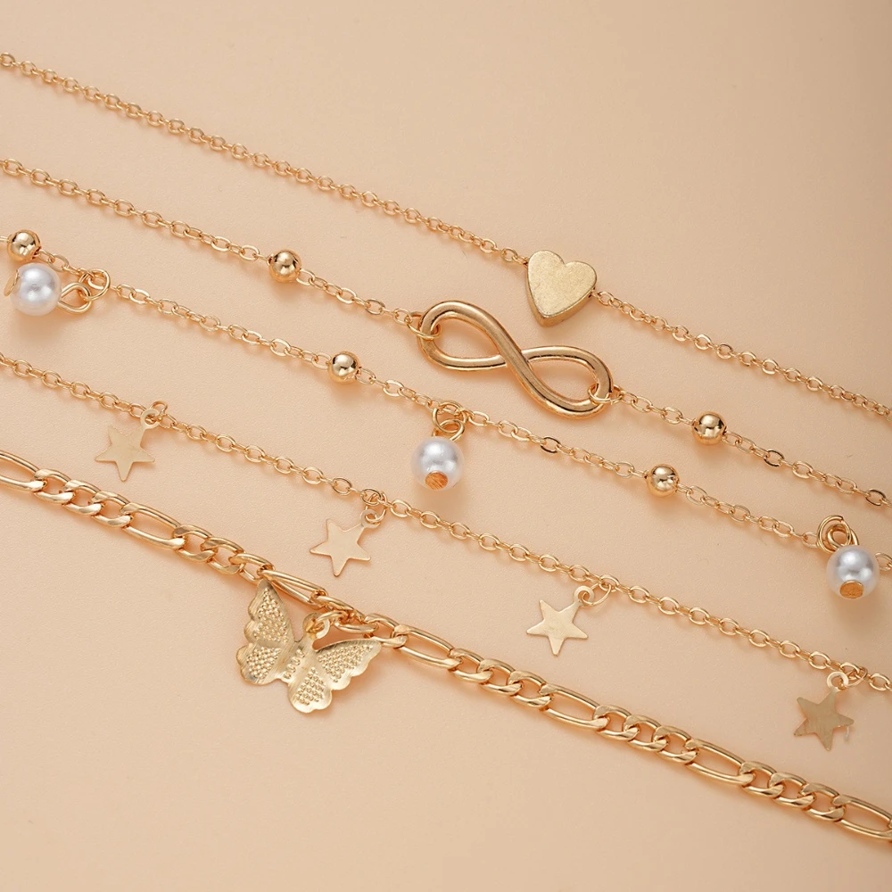 Woman wearing boho anklet set