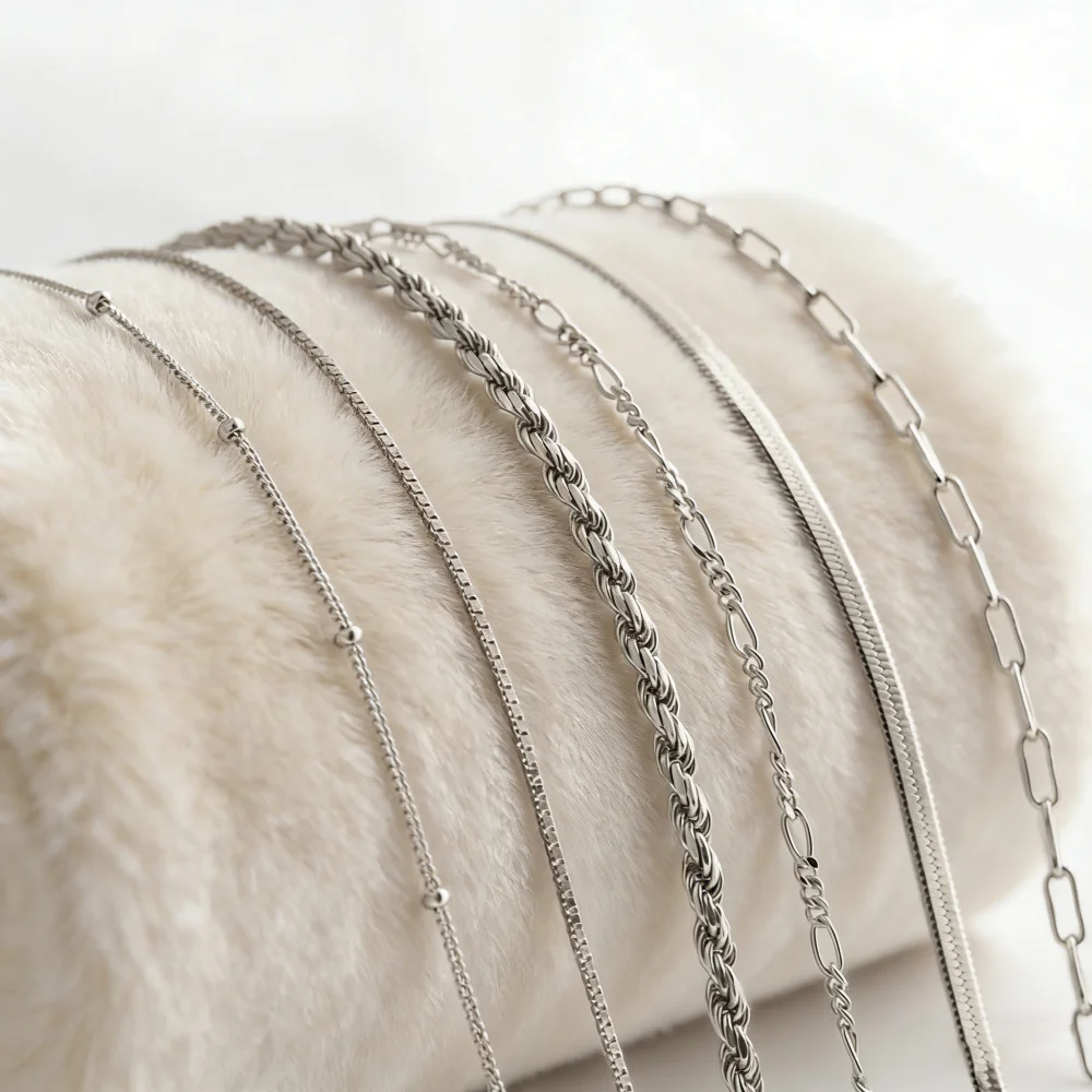 Punk style multilayer anklet chain close up