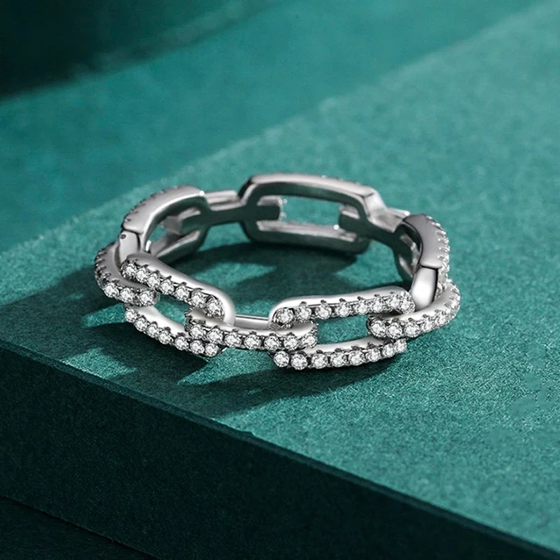 Sterling silver geometric stackable ring stacked with others