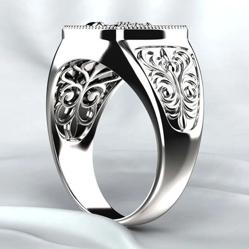 Sterling silver mens banquet ring front view