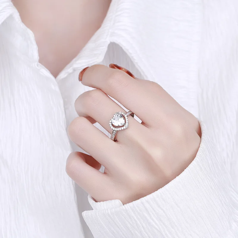 Sterling silver heart sparkle ring closeup