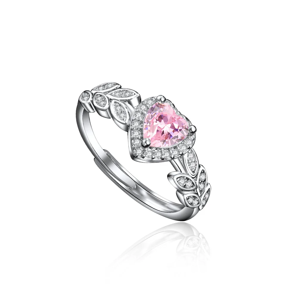 Pink heart zircon ring in sterling silver