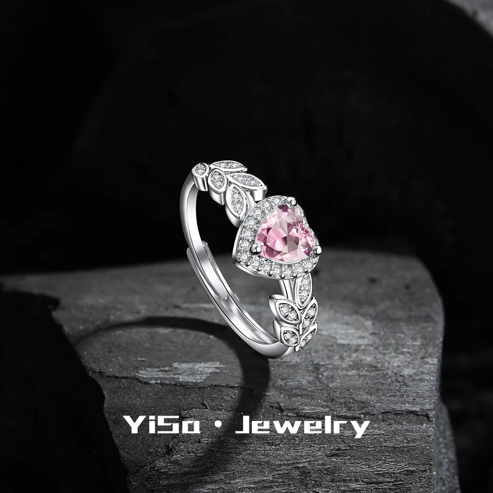 Pink heart zircon ring gift packaging