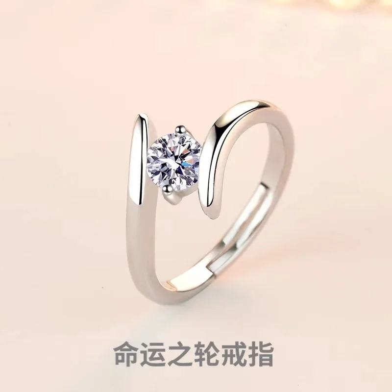Sterling silver simple zircon ring close up