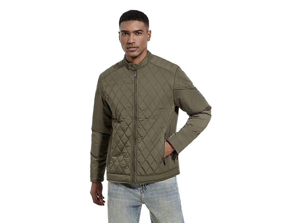 Mens bomber jacket stand collar detail