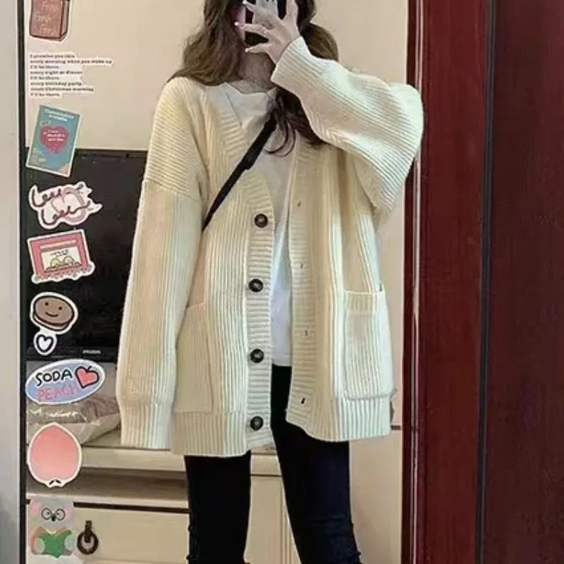 Autumn Winter Women Cardigan Sweater Coats Fashion Female Long Sleeve V-neck Loose Knitted Jackets Casual Sweater Cardigans Autumn Winter Women Cardigan Sweater Coats Fashion Female Long Sleeve V-neck Loose Knitted Jackets Casual Sweater Cardigans KDBazar