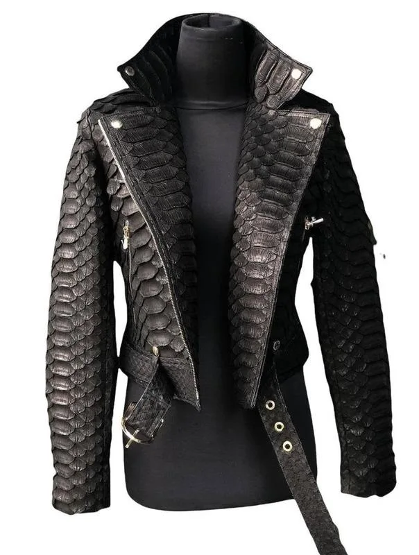 Autumn and winter women’s PU leather black imitation snakeskin leather locomotive jacket jacket Women’s Fashion Women’s Jackets & Coats Autumn and winter women's PU leather black imitation snakeskin leather locomotive jacket jacket Women's Fashion Women's Jackets & Coats KDBazar