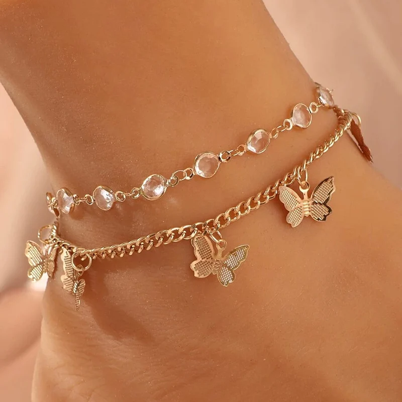 Woman wearing barefoot sandal anklet jewelry