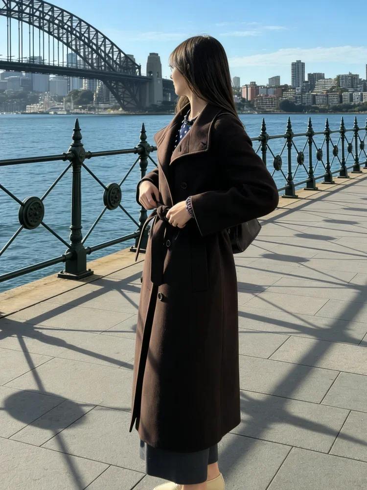 Brown Double Breasted Woolen Overcoat for Women Coats Women's Fashion Women's Jackets & Coats KDBazar