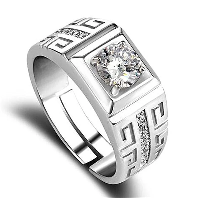 Mens adjustable shining crystal charm ring close up
