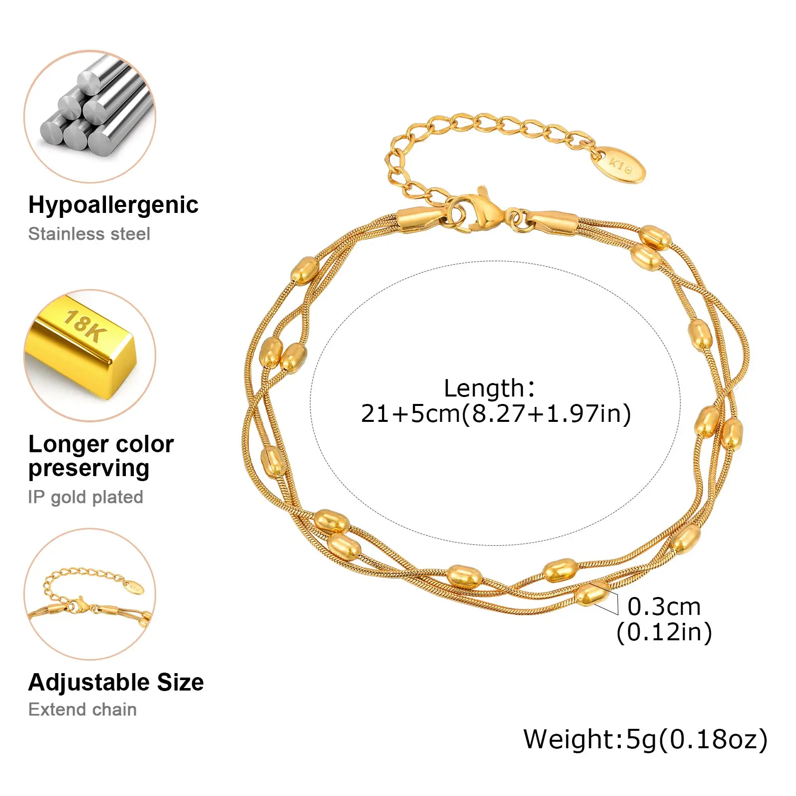 Chic Three-layer Rice Bead Round Anklet for Women,Gold Color Stainless Steel Snake Chain Anklets,Summer Vacation Jewelry Gift Anklet Jewelry Jewelry & Watches Chic Three-layer Rice Bead Round Anklet for Women,Gold Color Stainless Steel Snake Chain Anklets,Summer Vacation Jewelry Gift Anklet Jewelry Jewelry & Watches KDBazar