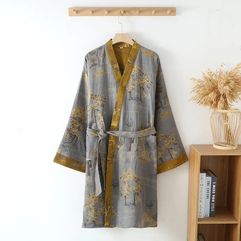 Cotton Kimono Robes with Belt for Men’s Spring Jacquard Thin Printed Medium Length Breathable Summer Pajamas Men’s Bathrobe Cotton Kimono Robes with Belt for Men's Spring Jacquard Thin Printed Medium Length Breathable Summer Pajamas Men's Bathrobe KDBazar