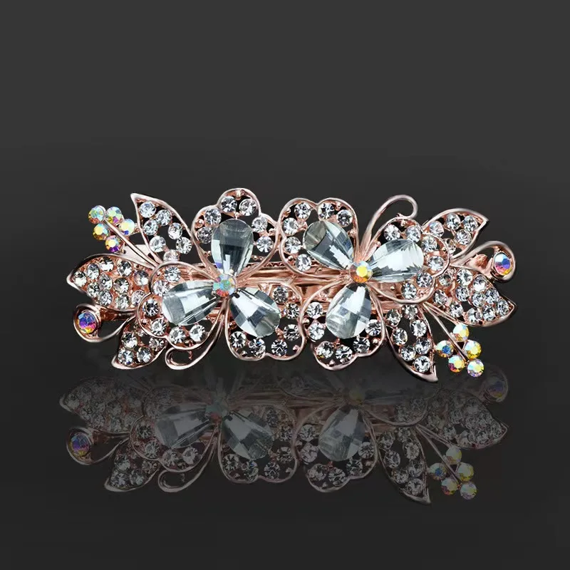 Clear crystal butterfly hair clip in silver tone