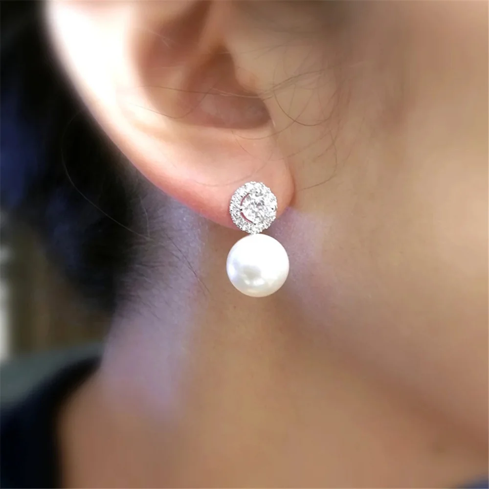 Cute Female Stone White Zircon Pearl Stud Earrings Silver Color Wedding Jewelry For Women Cute Female Stone White Zircon Pearl Stud Earrings Silver Color Wedding Jewelry For Women KDBazar