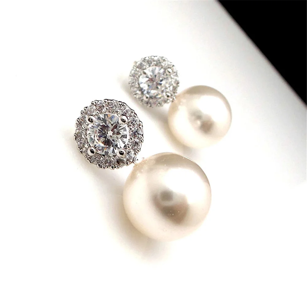 Cute Female Stone White Zircon Pearl Stud Earrings Silver Color Wedding Jewelry For Women Cute Female Stone White Zircon Pearl Stud Earrings Silver Color Wedding Jewelry For Women KDBazar
