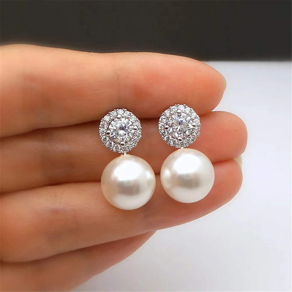 White Zircon Pearl Stud Earrings styled