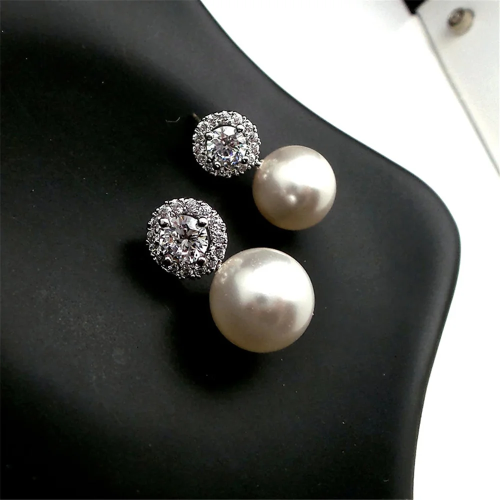 Cute Female Stone White Zircon Pearl Stud Earrings Silver Color Wedding Jewelry For Women Cute Female Stone White Zircon Pearl Stud Earrings Silver Color Wedding Jewelry For Women KDBazar