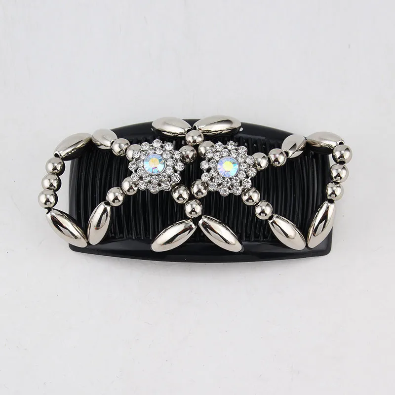 Woman wearing beaded versatile hair comb