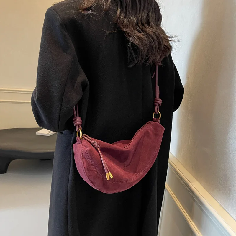 Faux Suede Super Popular Niche Suede Shoulder Bag for Women 2025 Hot Sale Single Crossbody Bags Underarm Dumpling Sweet Bags