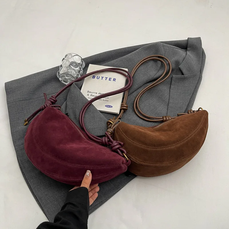 Faux Suede Super Popular Niche Suede Shoulder Bag for Women 2025 Hot Sale Single Crossbody Bags Underarm Dumpling Sweet Bags