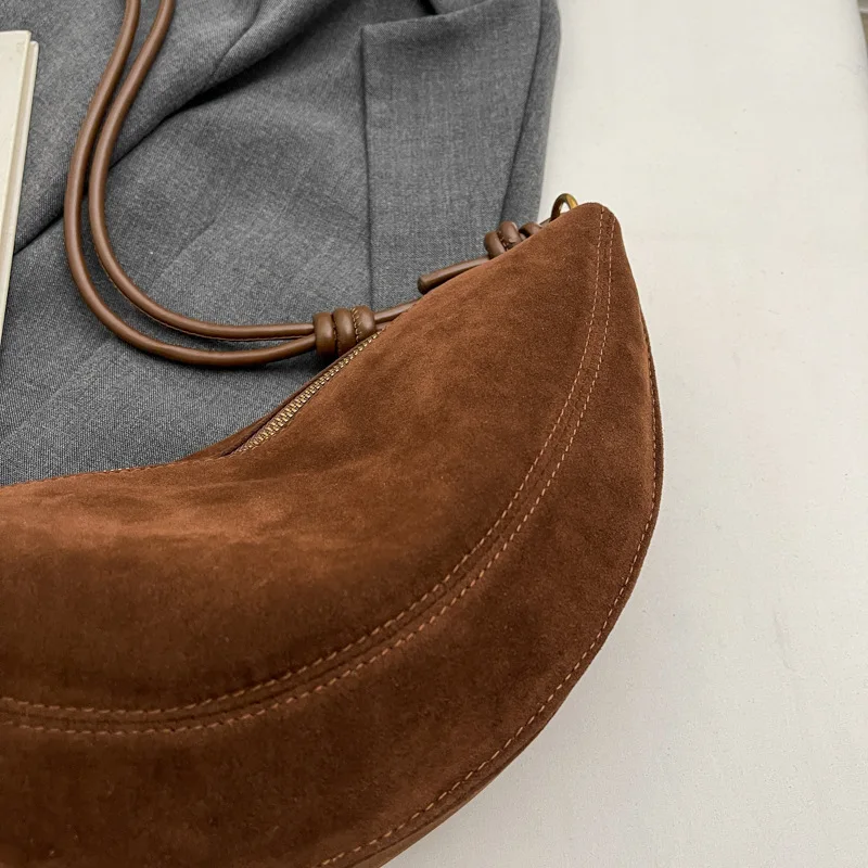 Faux Suede Super Popular Niche Suede Shoulder Bag for Women 2025 Hot Sale Single Crossbody Bags Underarm Dumpling Sweet Bags