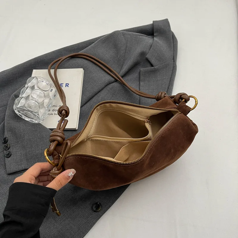 Faux Suede Super Popular Niche Suede Shoulder Bag for Women 2025 Hot Sale Single Crossbody Bags Underarm Dumpling Sweet Bags