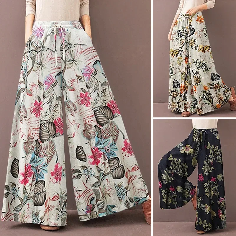 Floral wide leg pants for women, multiple print options