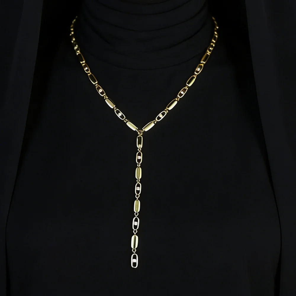 Gold lariat necklace for women worn on neck