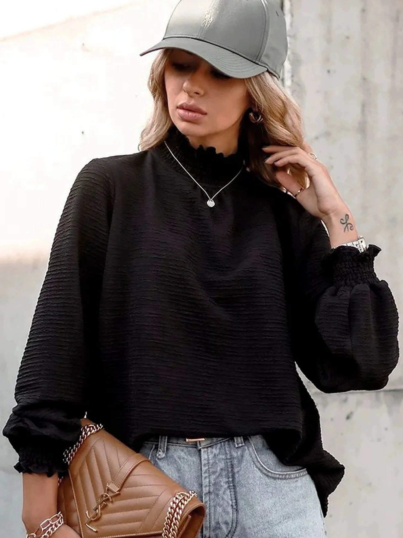 High Collar Patchwork Blouse for Women Tops and T-Shirts High Collar Patchwork Blouse for Women Tops and T-Shirts KDBazar
