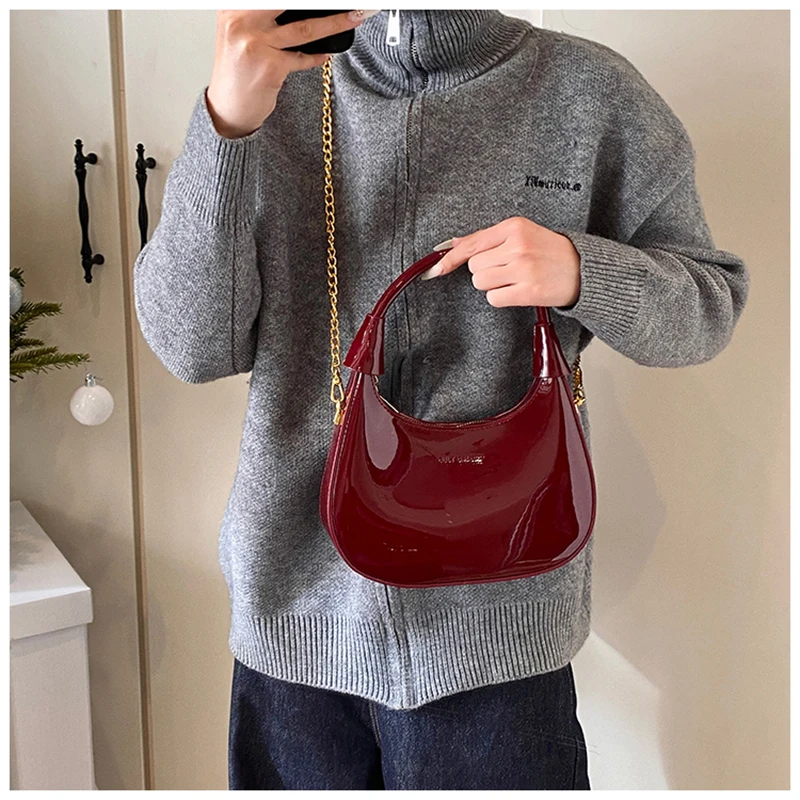 High End Burgundy Patent Leather Shiny Surface Crossbody Bag 2025 New Women’s Zipper Chain Armpit Bags Elegant Texture Handbag Bags & Accessories Burgundy Bags handbags and purses High End Burgundy Patent Leather Shiny Surface Crossbody Bag 2025 New Women's Zipper Chain Armpit Bags Elegant Texture Handbag Bags & Accessories Burgundy Bags handbags and purses KDBazar