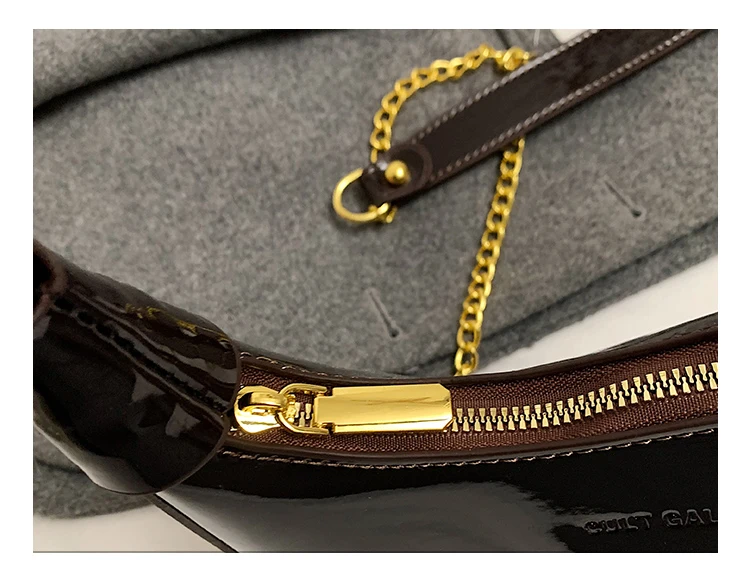 High End Burgundy Patent Leather Shiny Surface Crossbody Bag 2025 New Women's Zipper Chain Armpit Bags Elegant Texture Handbag High End Burgundy Patent Leather Shiny Surface Crossbody Bag 2025 New Women's Zipper Chain Armpit Bags Elegant Texture Handbag