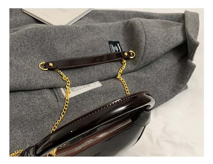 High End Burgundy Patent Leather Shiny Surface Crossbody Bag 2025 New Women's Zipper Chain Armpit Bags Elegant Texture Handbag High End Burgundy Patent Leather Shiny Surface Crossbody Bag 2025 New Women's Zipper Chain Armpit Bags Elegant Texture Handbag