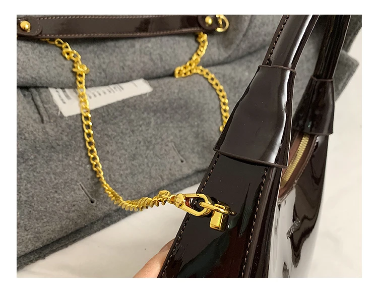 High End Burgundy Patent Leather Shiny Surface Crossbody Bag 2025 New Women's Zipper Chain Armpit Bags Elegant Texture Handbag High End Burgundy Patent Leather Shiny Surface Crossbody Bag 2025 New Women's Zipper Chain Armpit Bags Elegant Texture Handbag